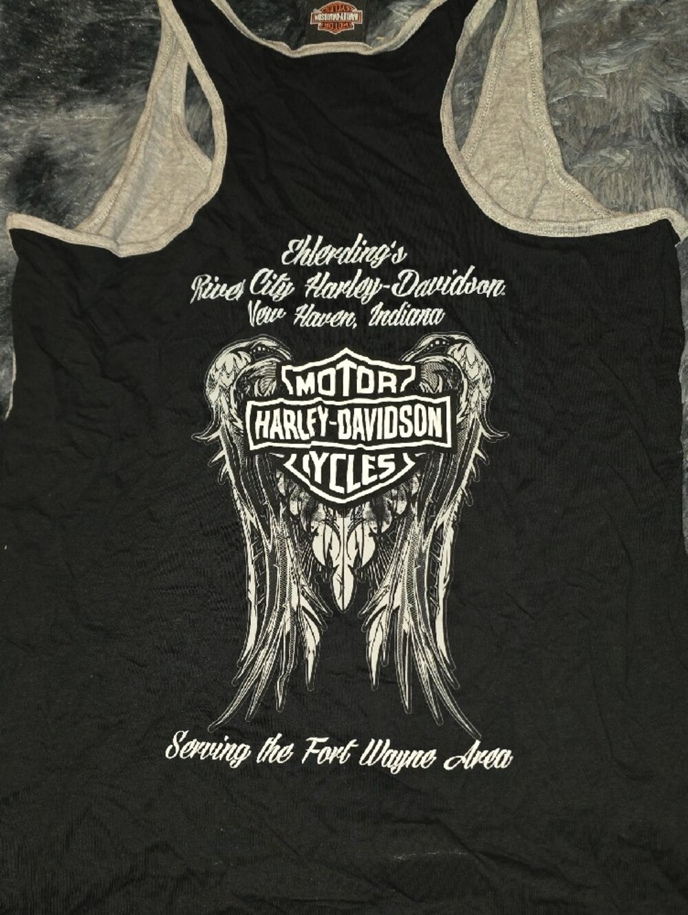 Harley-Davidson Grey Rhinestone Script Racerback Tank - Picture 2 of 3